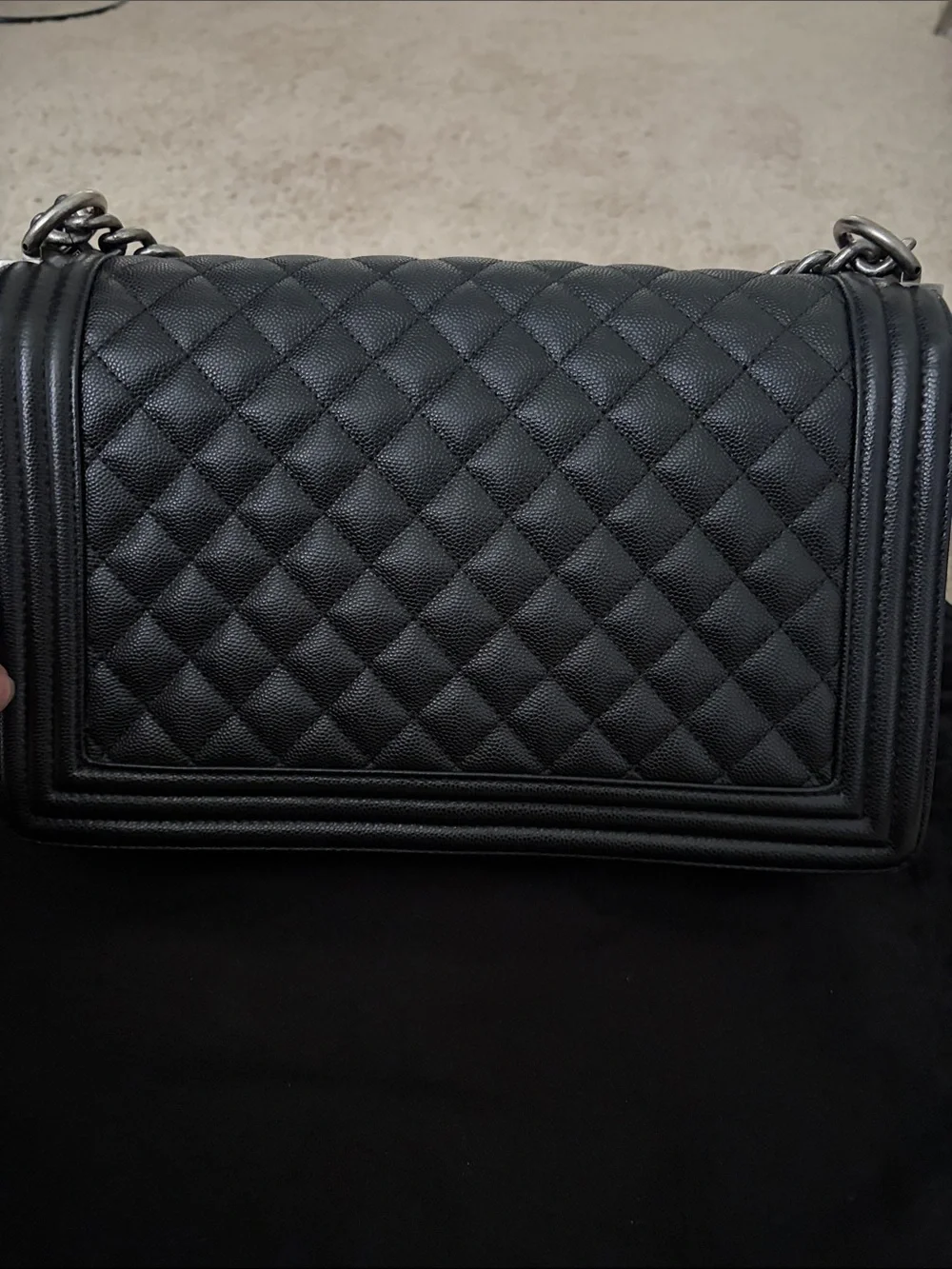 CHANEL Black Quilted Large Boy Messenger Bag with Ruthenium Hardware